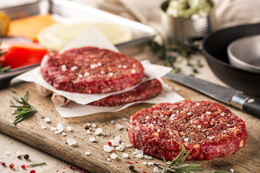 Rehburgerpatties, tiefgekühlt | 4x ca. 130g pro Packung, aus regionaler Jagd vom Hofgut Erdland | Deutschland | 0,5kg-0,6kg | 22€/kg